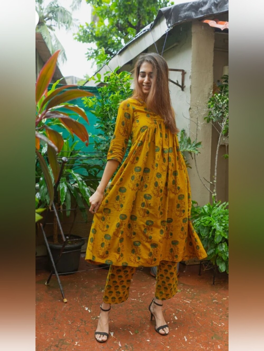 Mira Yellow Ajrakh Kurta Pant Set